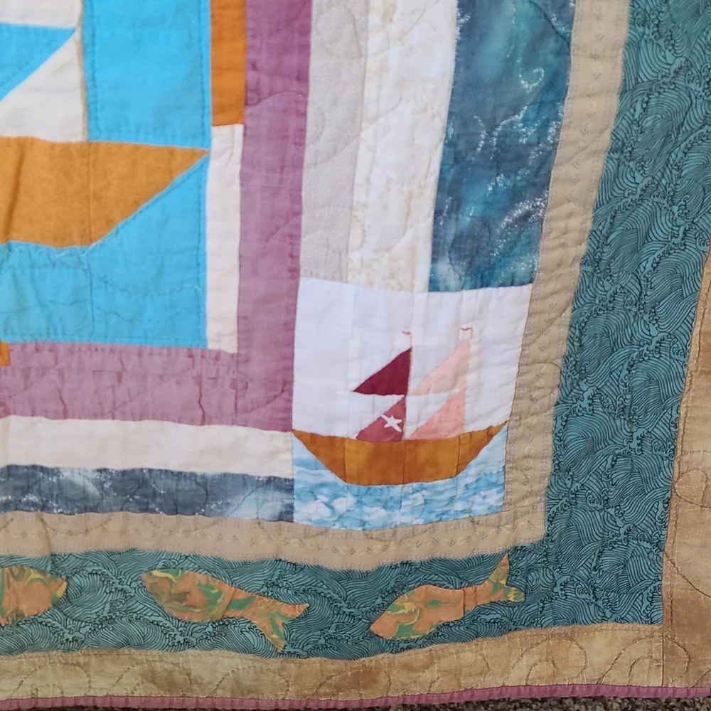 Hand quilted sailboat tapestry